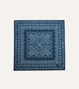 Navy Paisley Print Cotton-Silk Bandana