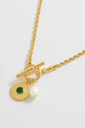 Pearl CZ T-Bar Rope Necklace