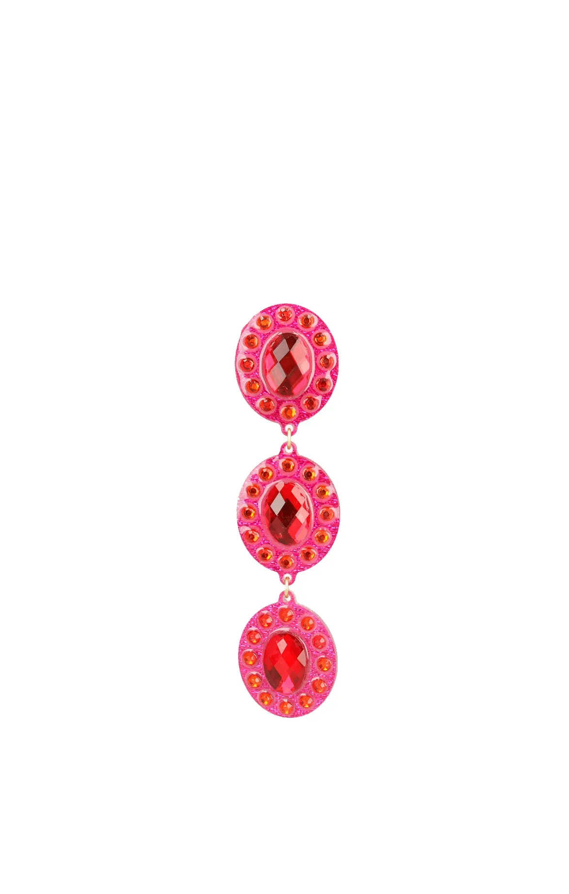 Pink Oval Crystal Drop Earrings