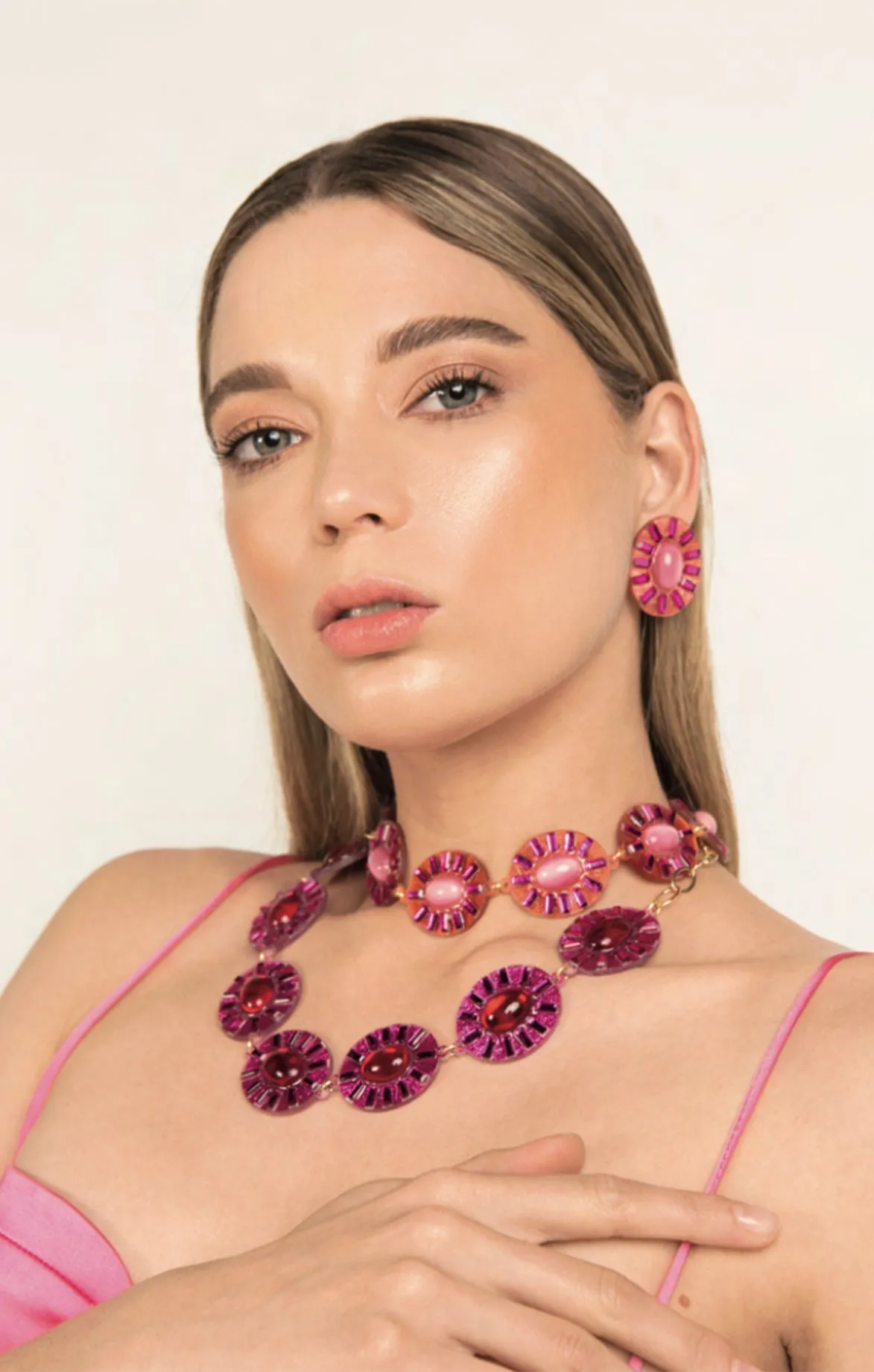 Pink Oval Crystal Necklace