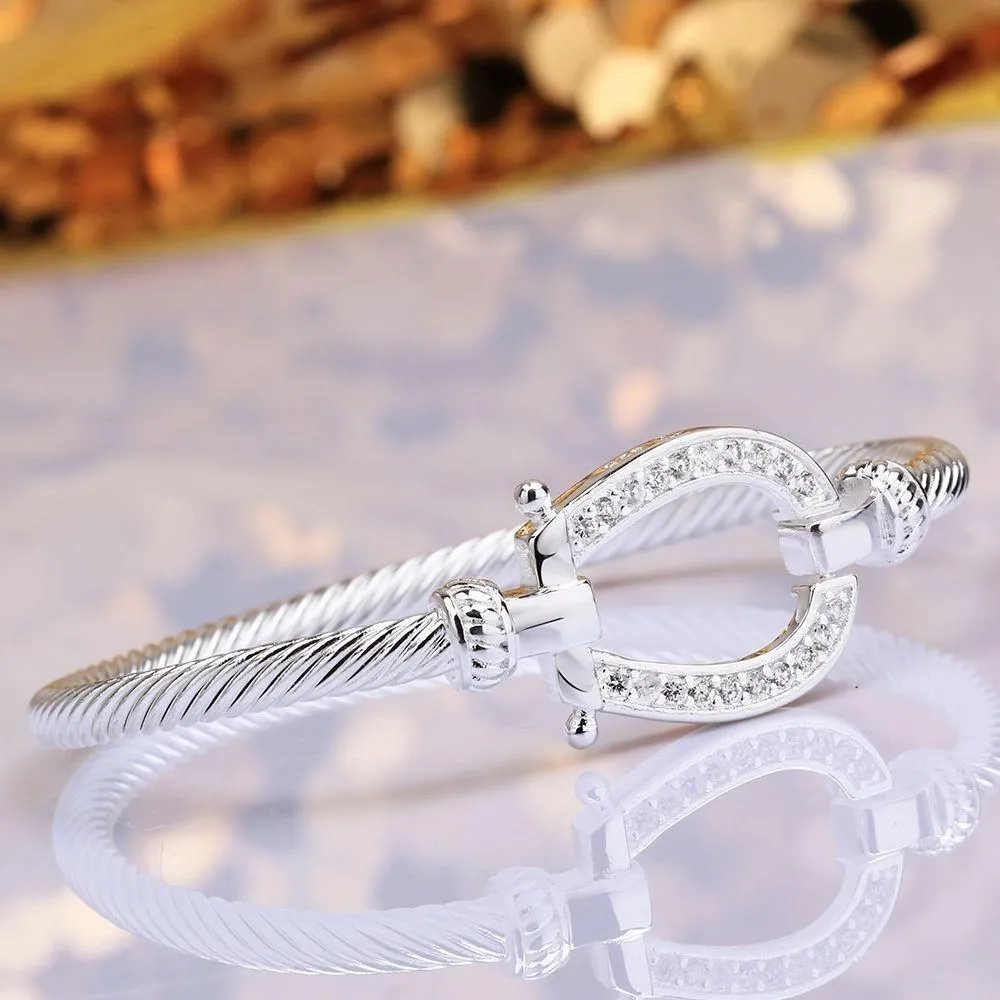 Premium Rose-Gold and Silver Horseshoe Bangle