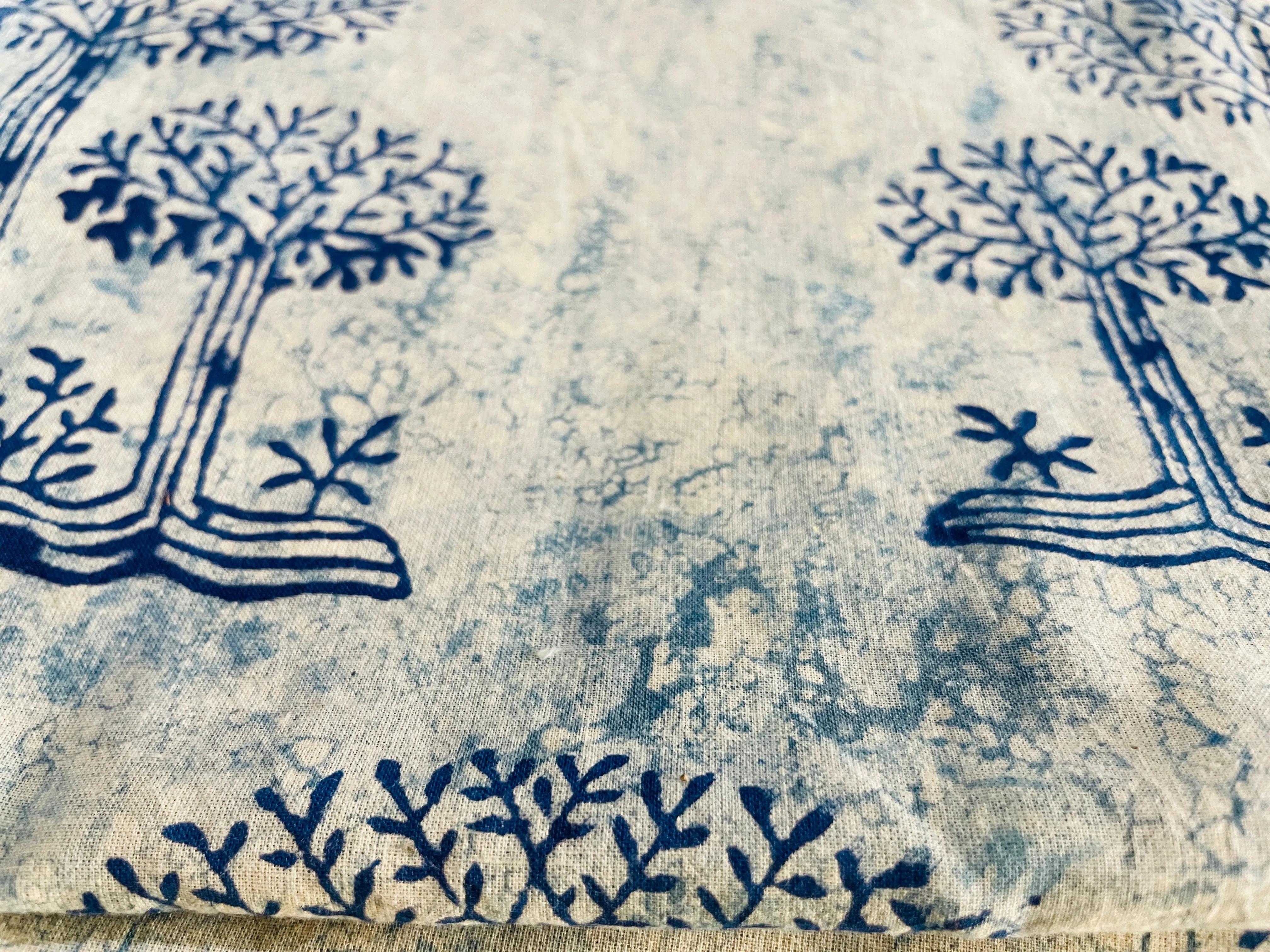 Pure Cotton Cambric Block Print Fabrics, Indigo Tree Garden Print