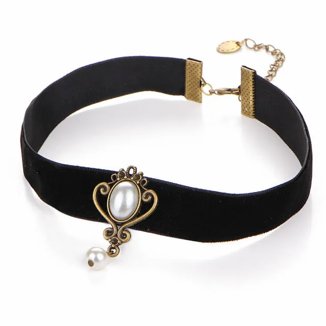 Royal Black Lace Rose Beaded Choker