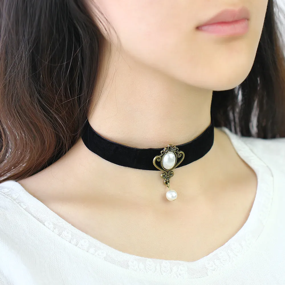Royal Black Lace Rose Beaded Choker