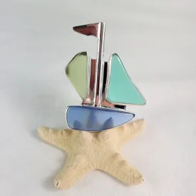 Sea Glass Sailboat and Sterling Silver Pendant