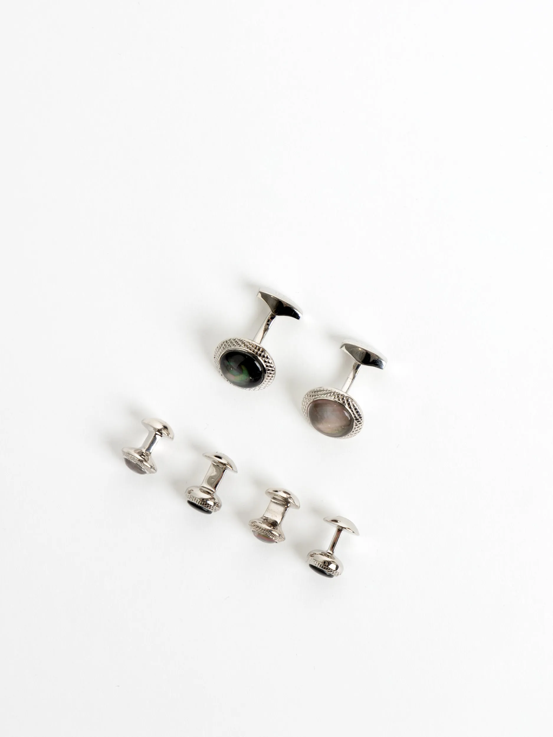 Silver Moonlight Bullseye Cufflinks with Studs Set