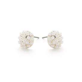 Silver Plated Pearl Cushion Stud Earrings