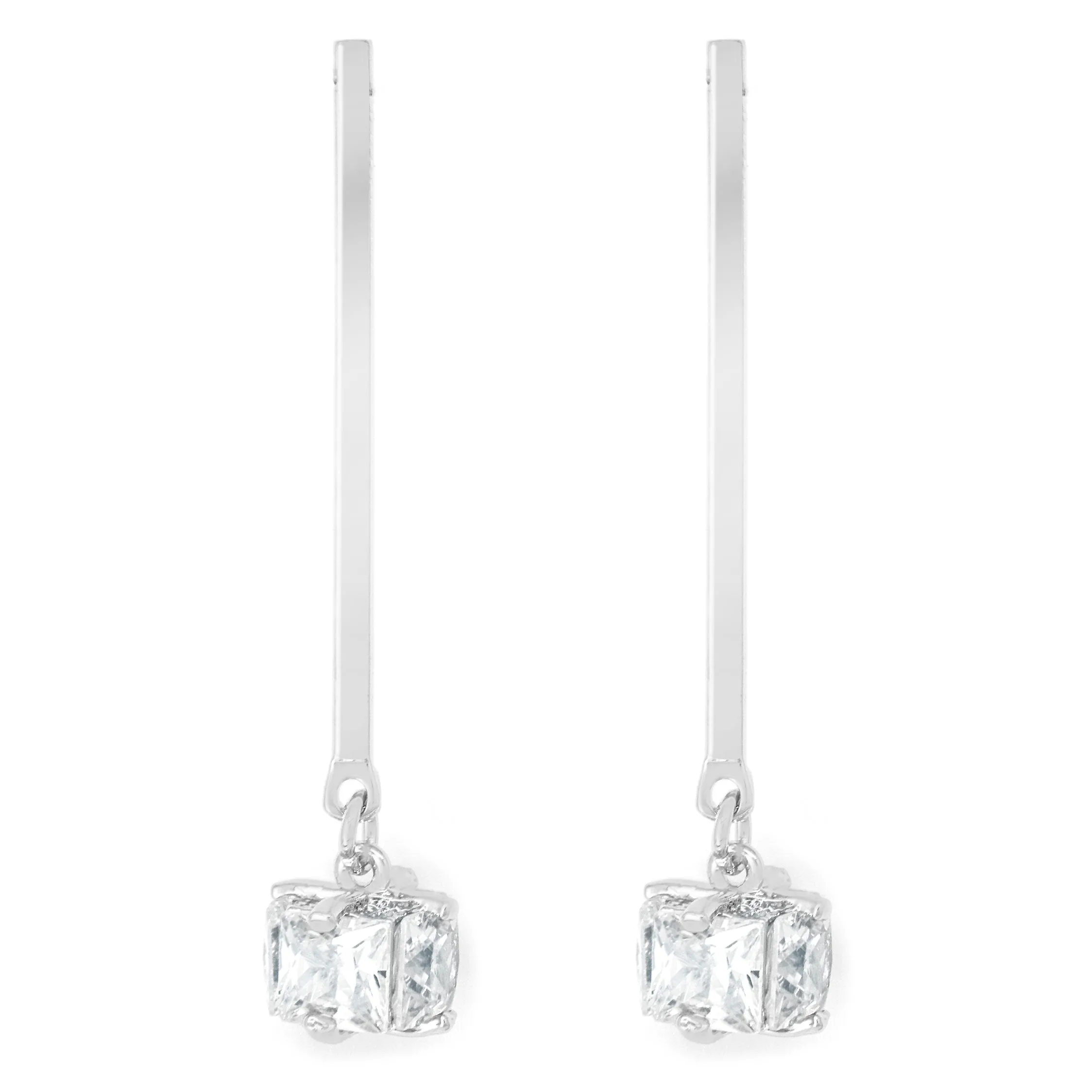 Silver tone bar drop earrings with cubic crystal