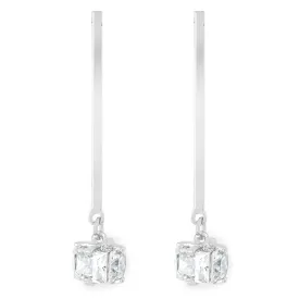 Silver tone bar drop earrings with cubic crystal
