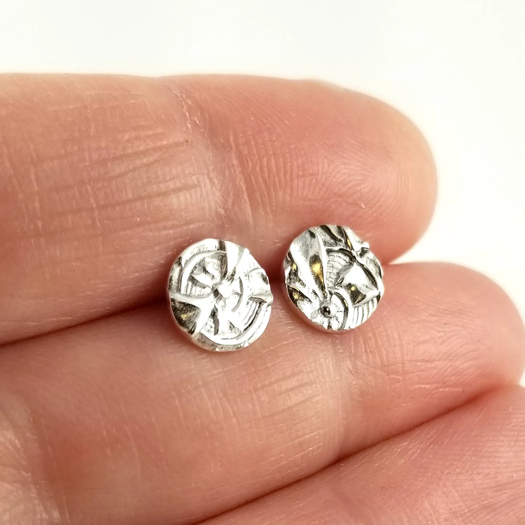 Sterling Silver Floral Spoon Stud Earrings