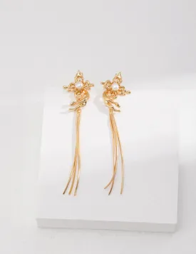Sterling Silver Hollow Butterfly Pearl Drop Earrings