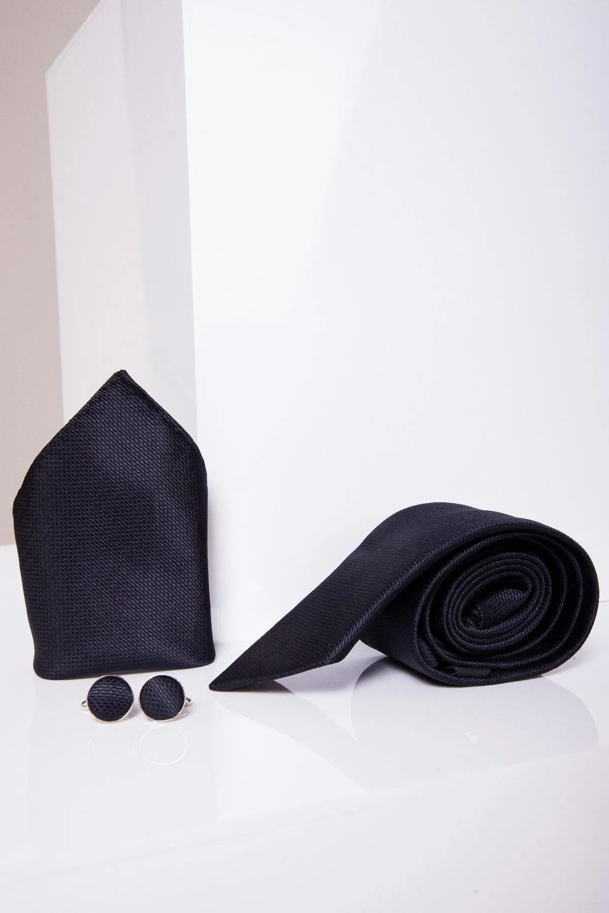 TB17 - Birdseye Tie and Pocket Square Set In Midnight