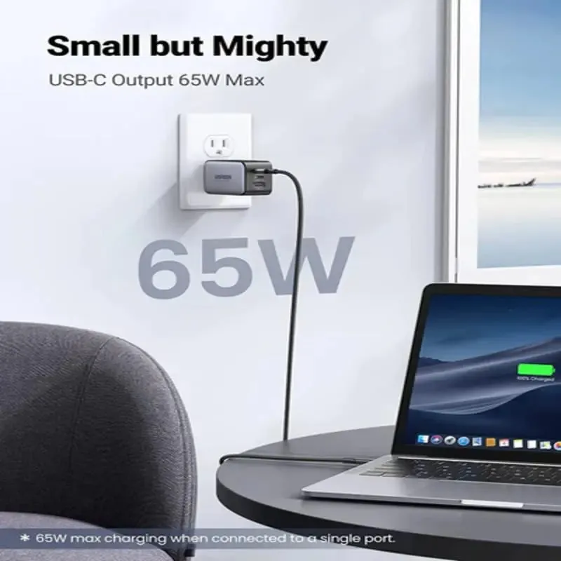 UGREEN 65W 3 Port  2CIA EU USB C PD Charger Supports PPS GaN Compatible with MacBook Pro, MacBook Air, iPhone 13 Pro, iPhone 12, iPad Pro, Dell XPS 15, Galaxy S21 etc. (10335 )