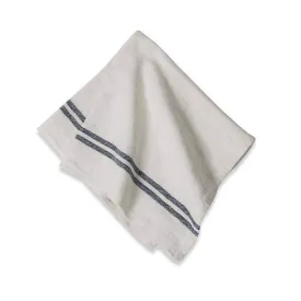 Vintage Linen Napkins Ivory & Navy, Set of 4