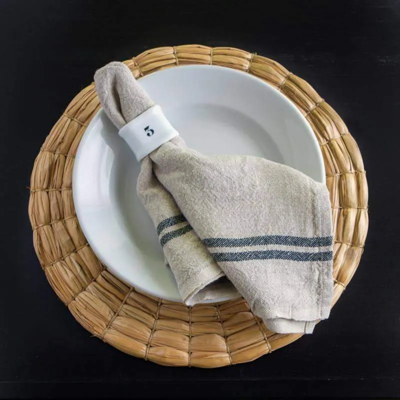 Vintage Linen Napkins Natural & Black, Set of 4
