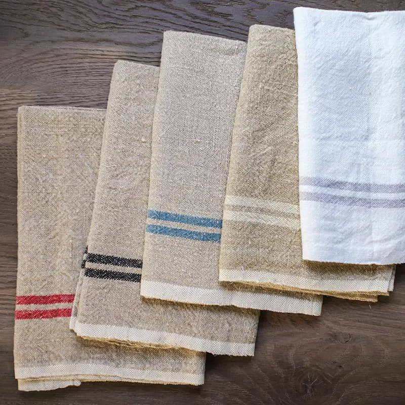 Vintage Linen Napkins Natural & Black, Set of 4