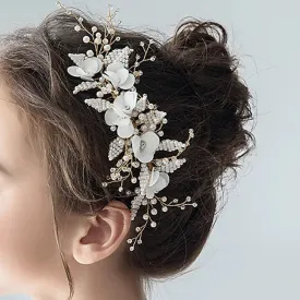 Wedding Hair Piece, Pearl Hair Pins, Gold Hair Clip, Flower Hair Piece, Floral Hair Comb, Bridal Hair Comb, Bridal Hair Accessories
