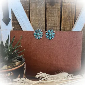 Western Concho Stud Earrings - Silver