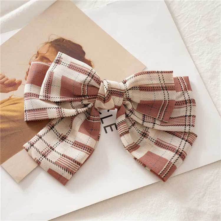 Women's Hair Band Plaid Bow Student Barrettes