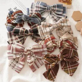 Women's Hair Band Plaid Bow Student Barrettes