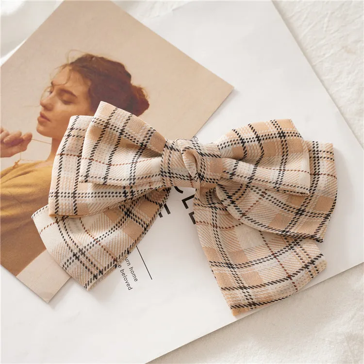 Women's Hair Band Plaid Bow Student Barrettes