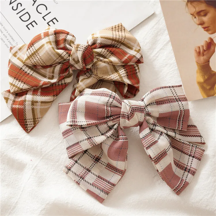 Women's Hair Band Plaid Bow Student Barrettes