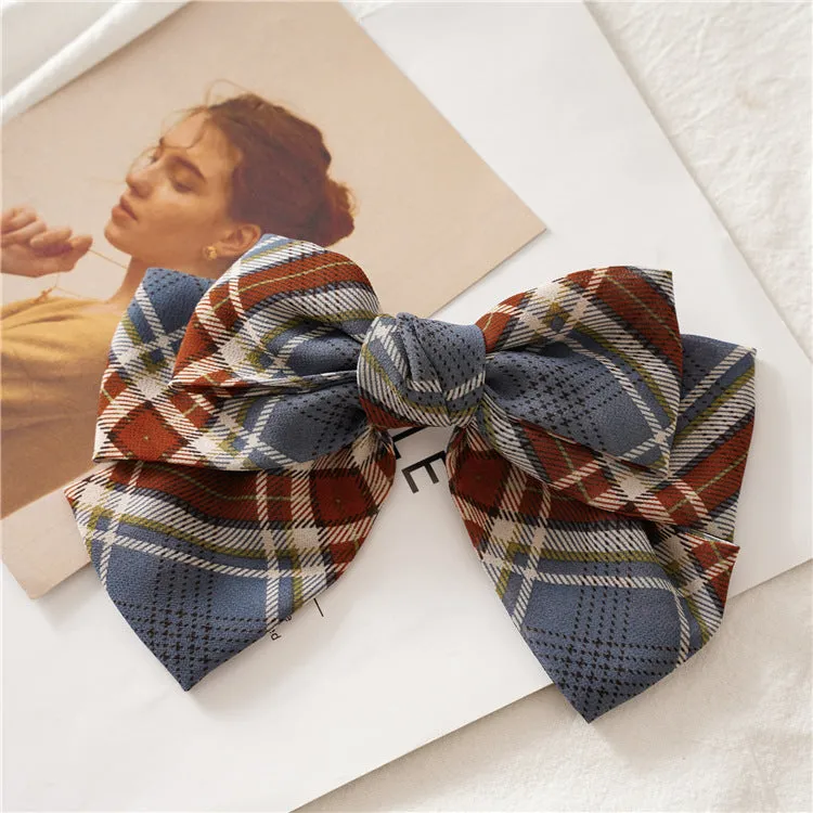 Women's Hair Band Plaid Bow Student Barrettes