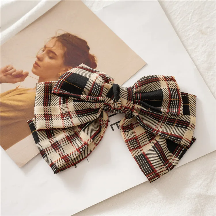 Women's Hair Band Plaid Bow Student Barrettes