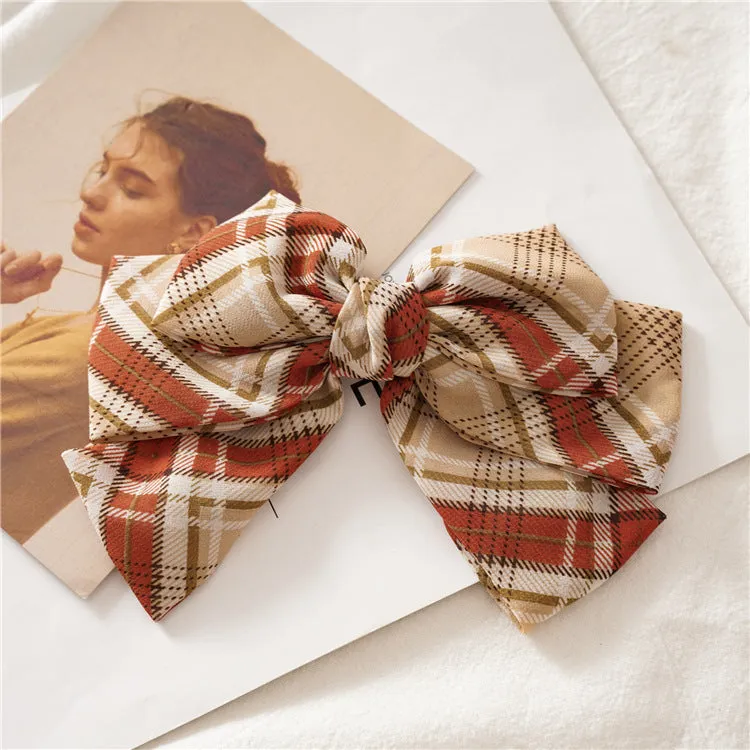 Women's Hair Band Plaid Bow Student Barrettes