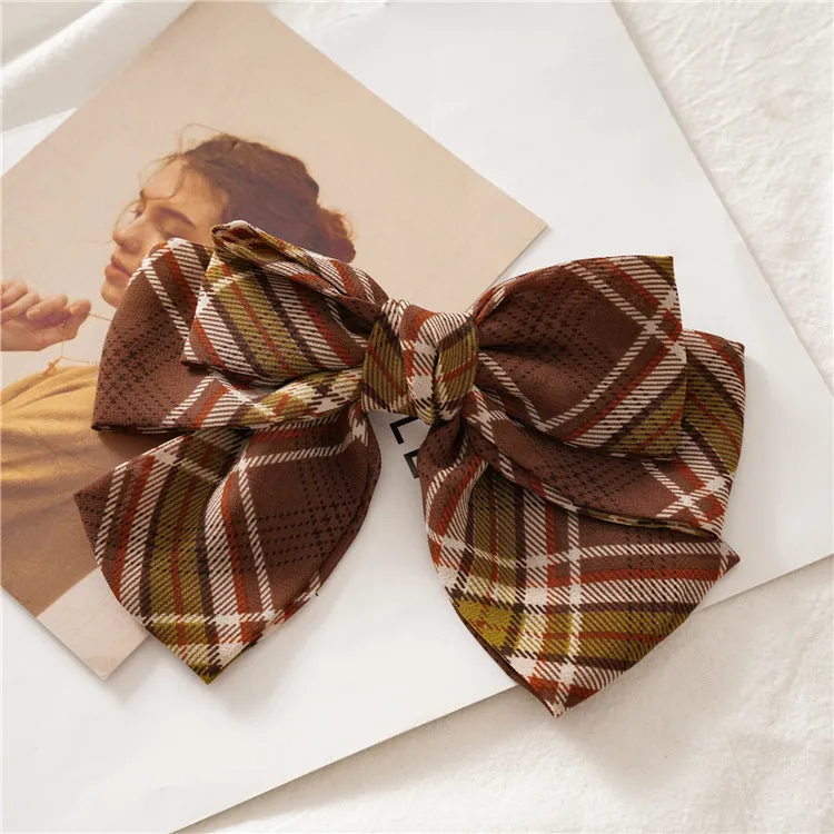 Women's Hair Band Plaid Bow Student Barrettes