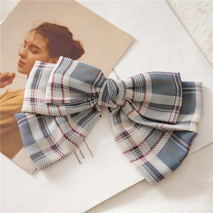 Women's Hair Band Plaid Bow Student Barrettes