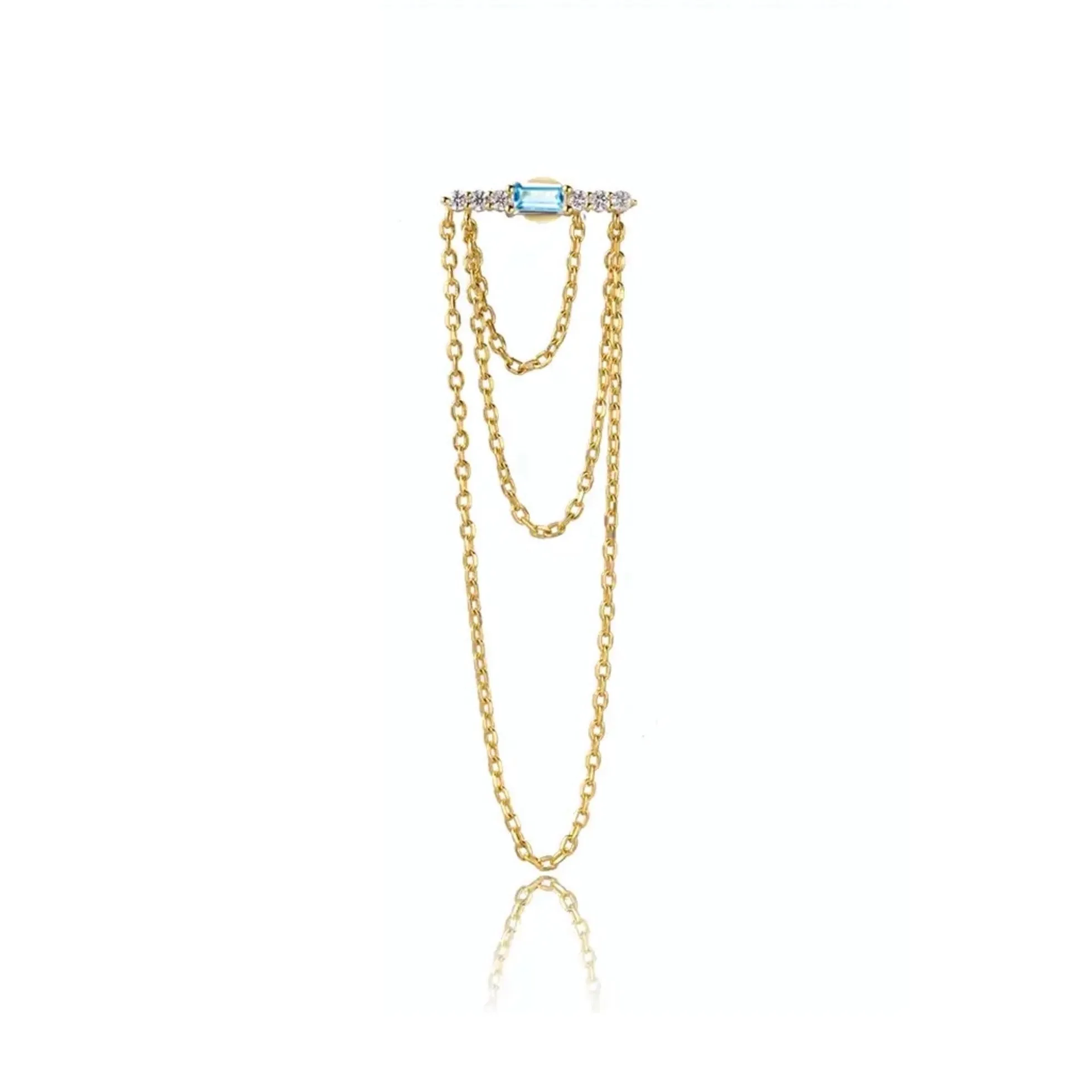 XL Horizontal Baguette 3 Chains Stud Earring